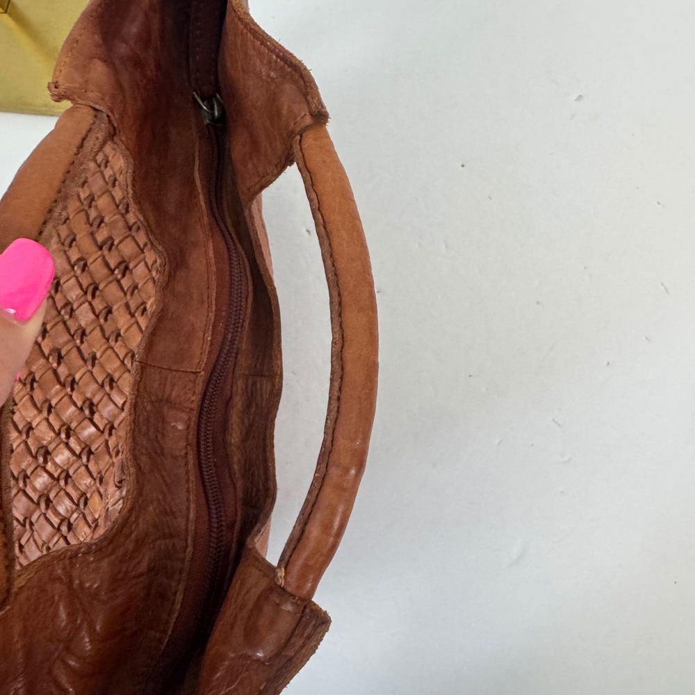 Vilenca Holland Woven Leather Crossbody Bag Cognac Brown Top Handle Tote - Picture 9 of 16
